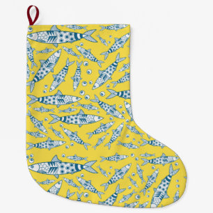 Portugiesisch Sardines Pattern Azulejos Yellow Großer Weihnachtsstrumpf