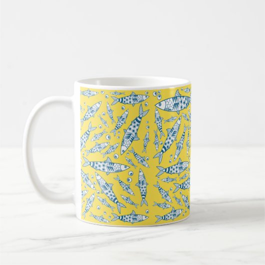 Portugiesisch Sardines Pattern Azulejos Yellow Kaffeetasse (Links)