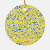 Portugiesisch Sardines Pattern Azulejos Yellow Keramik Ornament (Vorne)