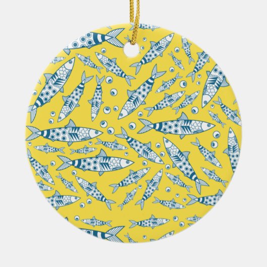 Portugiesisch Sardines Pattern Azulejos Yellow Keramik Ornament (Vorne)