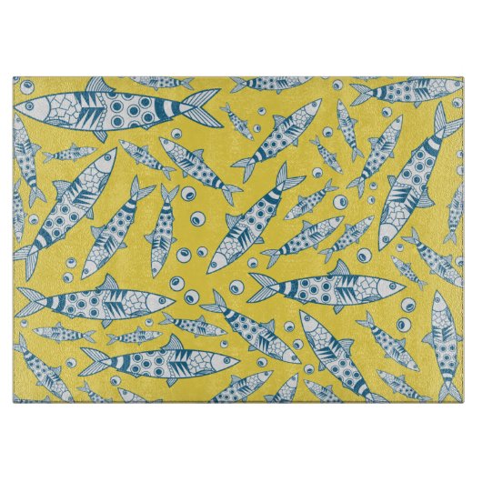 Portugiesisch Sardines Pattern Azulejos Yellow Schneidebrett (Vorderseite)