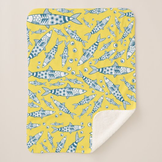 Portugiesisch Sardines Pattern Azulejos Yellow Sherpadecke (Vorderseite)