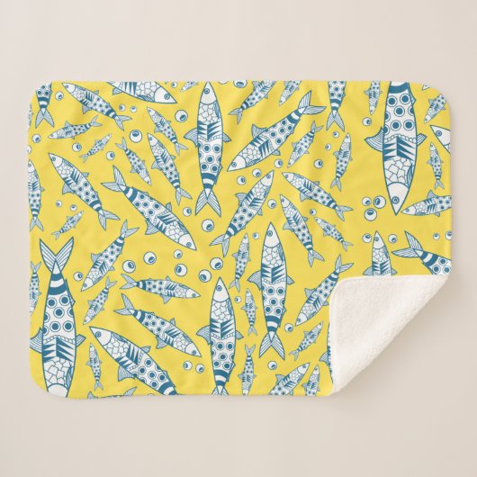 Portugiesisch Sardines Pattern Azulejos Yellow Sherpadecke (Vorderseite (Horizontal))