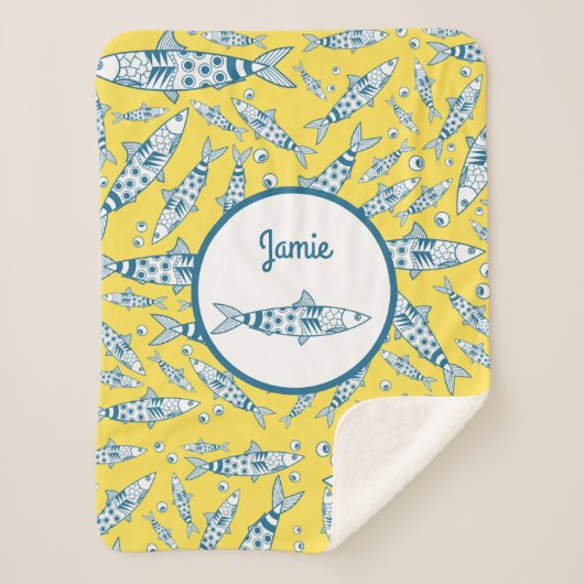 Portugiesisch Sardines Pattern Azulejos Yellow Sherpadecke (Vorderseite)