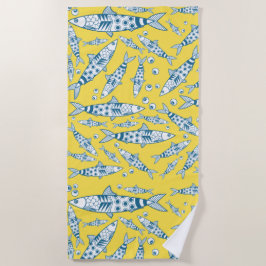 Portugiesisch Sardines Pattern Azulejos Yellow Strandtuch