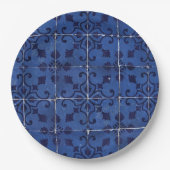 Portugiesisch Tiles - Azulejo Blue Floral Leaf Des Pappteller (Vorderseite)