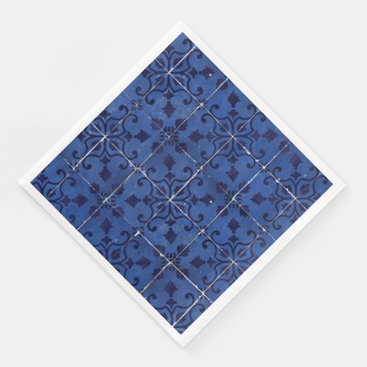 Portugiesisch Tiles - Azulejo Blue Floral Leaf Des Serviette (Ecke)