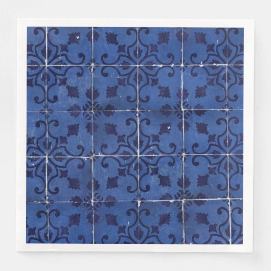 Portugiesisch Tiles - Azulejo Blue Floral Leaf Des Serviette (Vorderseite)