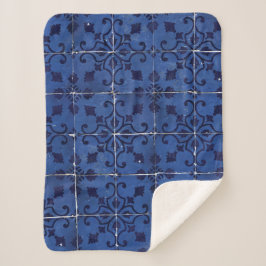 Portugiesisch Tiles - Azulejo Blue Floral Leaf Des Sherpadecke