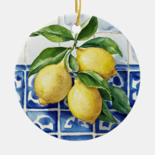 Portugiesisch Tiles Azulejos Lemons Vintag Blue Keramik Ornament