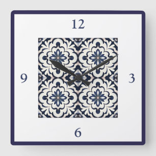 Portugiesisch Tiles Azulejos Vintag blau-weiß Quadratische Wanduhr