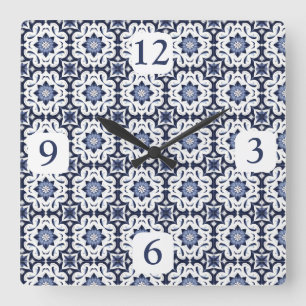 Portugiesisch Tiles Azulejos Vintag blau-weiß Quadratische Wanduhr