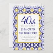 Portugiesisch Tiles Blue 40. Geburtstag Mittelmeer Einladung (Vorderseite)
