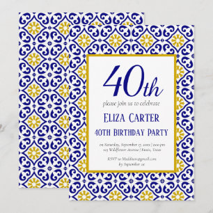 Portugiesisch Tiles Blue 40. Geburtstag Mittelmeer Einladung