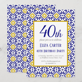 Portugiesisch Tiles Blue 40. Geburtstag Mittelmeer Einladung