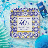 Portugiesisch Tiles Blue 40. Geburtstag Mittelmeer Pappteller (Party)