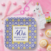 Portugiesisch Tiles Blue 40. Geburtstag Mittelmeer Pappteller (Party)