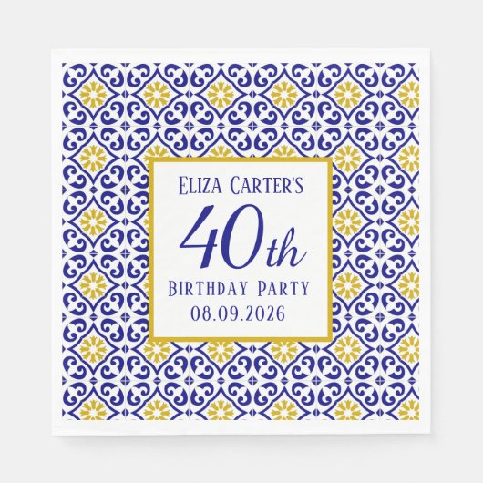 Portugiesisch Tiles Blue 40. Geburtstag Mittelmeer Serviette (Vorderseite)
