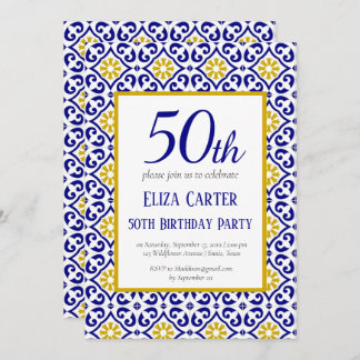 Portugiesisch Tiles Blue 50. Geburtstag Mittelmeer Einladung