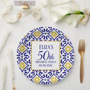 Portugiesisch Tiles Blue 50. Geburtstag Mittelmeer Pappteller