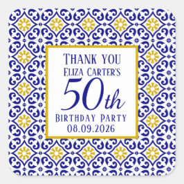 Portugiesisch Tiles Blue 50. Geburtstag Mittelmeer Quadratischer Aufkleber