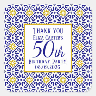 Portugiesisch Tiles Blue 50. Geburtstag Mittelmeer Quadratischer Aufkleber