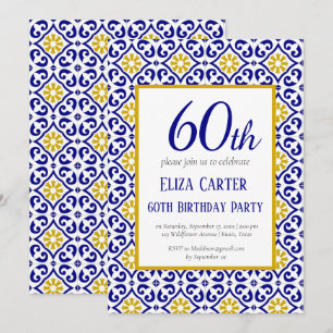 Portugiesisch Tiles Blue 60. Geburtstag Mittelmeer Einladung