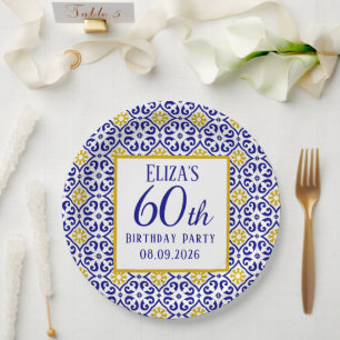 Portugiesisch Tiles Blue 60. Geburtstag Mittelmeer Pappteller