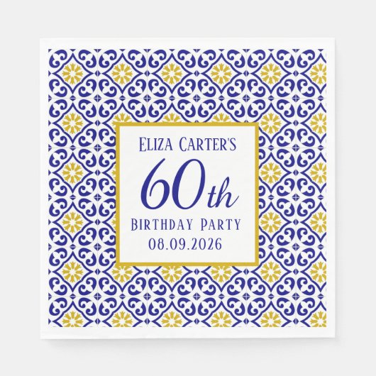 Portugiesisch Tiles Blue 60. Geburtstag Mittelmeer Serviette (Vorderseite)