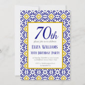 Portugiesisch Tiles Blue 70. Geburtstag Mittelmeer Einladung (Vorderseite)