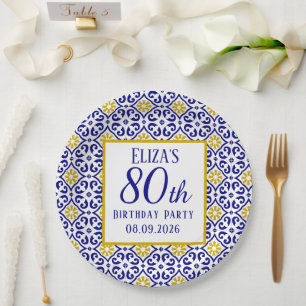 Portugiesisch Tiles Blue 80. Geburtstag Mittelmeer Pappteller