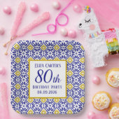 Portugiesisch Tiles Blue 80. Geburtstag Mittelmeer Pappteller (Party)