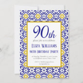 Portugiesisch Tiles Blue 90. Geburtstag Mittelmeer Einladung (Vorderseite)