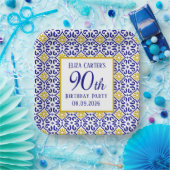 Portugiesisch Tiles Blue 90. Geburtstag Mittelmeer Pappteller (Party)