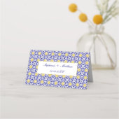 Portugiesisch Tiles Blue Floral Wedding Platzkarte (Rückseite)