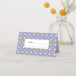 Portugiesisch Tiles Blue Floral Wedding Platzkarte