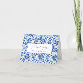 Portugiesisch Tiles Blue Floral Wedding Vielen Dan Dankeskarte