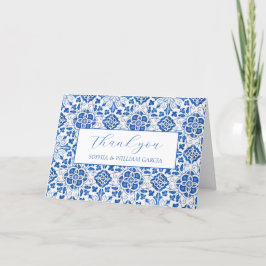 Portugiesisch Tiles Blue Floral Wedding Vielen Dan Dankeskarte