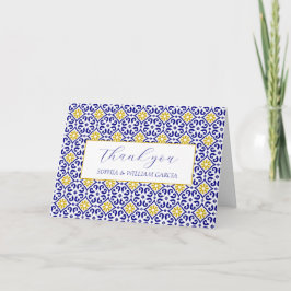 Portugiesisch Tiles Blue Floral Wedding Vielen Dan Dankeskarte