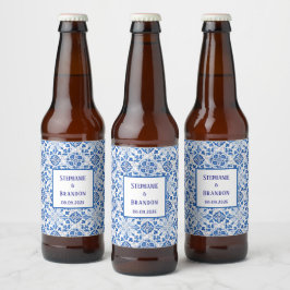 Portugiesisch Tiles Blue Mediterranean Wedding Bierflaschenetikett