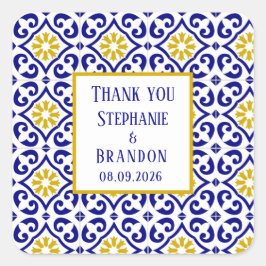 Portugiesisch Tiles Blue Mediterranean Wedding Quadratischer Aufkleber