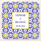 Portugiesisch Tiles Blue Mediterranean Wedding Rechteckiger Pappuntersetzer (Vorderseite)