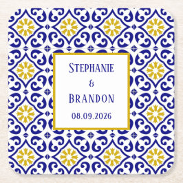 Portugiesisch Tiles Blue Mediterranean Wedding Rechteckiger Pappuntersetzer