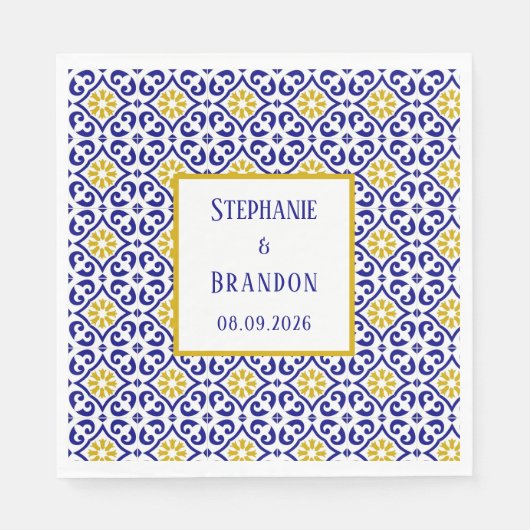 Portugiesisch Tiles Blue Mediterranean Wedding Serviette (Vorderseite)
