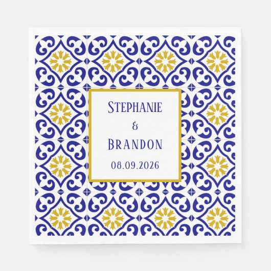 Portugiesisch Tiles Blue Mediterranean Wedding Serviette (Vorderseite)