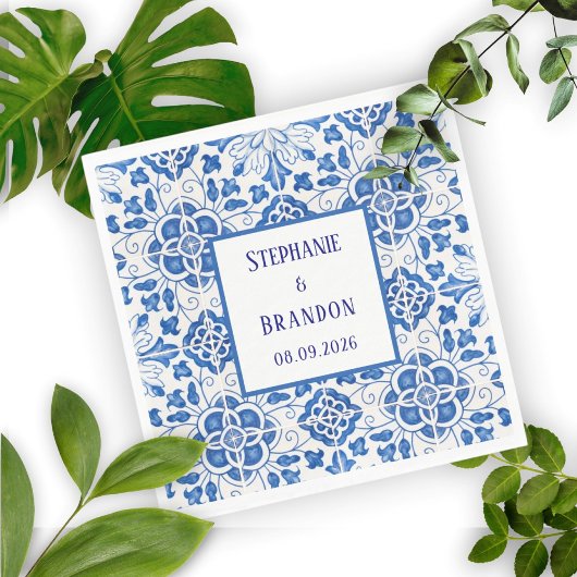 Portugiesisch Tiles Blue Mediterranean Wedding Serviette
