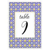 Portugiesisch Tiles Blue Mediterranean Wedding Tischnummer (Rückseite)