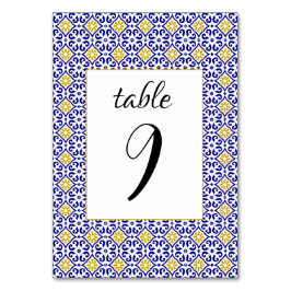 Portugiesisch Tiles Blue Mediterranean Wedding Tischnummer