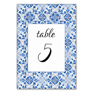 Portugiesisch Tiles Blue Mediterranean Wedding Tischnummer
