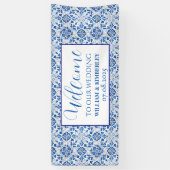 Portugiesisch Tiles Blue Rustic Elegante Wedding Banner (Vertikal)